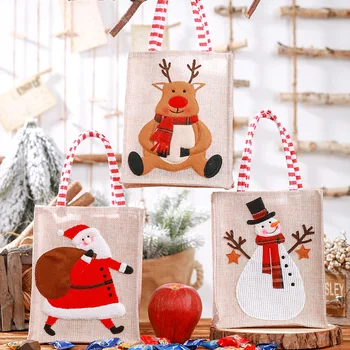 Рождественская льняная сумочка Санта-Клаус Снеговик Олень Подарочная сумка Конфеты Печенье Подарочная упаковка Большая сумка Рождественские принадлежности