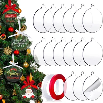 Безопасные и дружественные акриловые круглые бирки для рождественского декора ручной работы Набор из 10 штук