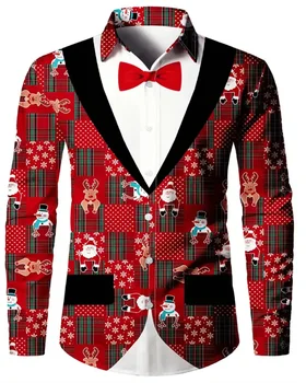 2024 Рождественский подарок Мужская рубашка Костюм Шаблон 3D-печатный Рождественский уличный рукав с длинным рукавом Пуговица Лацкан Одежда Модная повседневная рубашка