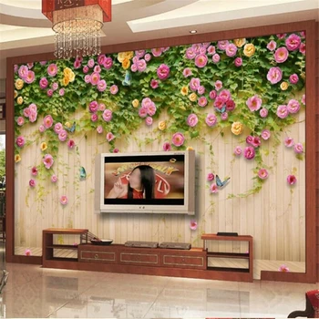 Пользовательские обои 3D фреска розовая роза цветок дерево телевизор фон стена гостиная спальня ресторан украшение 3d обои