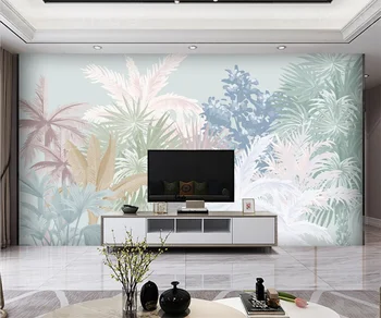 Пользовательские обои Скандинавские маленькие свежие и элегантные тропические растения лес ТВ диван фон стены 3d обои