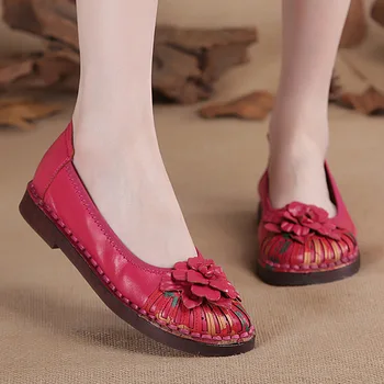 Повседневная обувь на плоской подошве Этнический стиль Цветочный Roud Toe Мягкая подошва Лодочная обувь