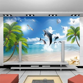 wellyu papel de parede 3d пользовательские обои 3D дельфин пляж с видом на море фон настенные картины обои для гостиной