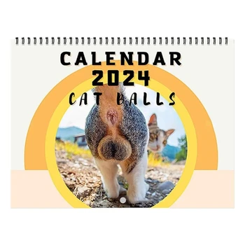 2024 Настенный календарь Забавные кошки Календарь Ежемесячный календарь Двухпроволочный переплет Настенный календарь 9,84x7,48 дюйма