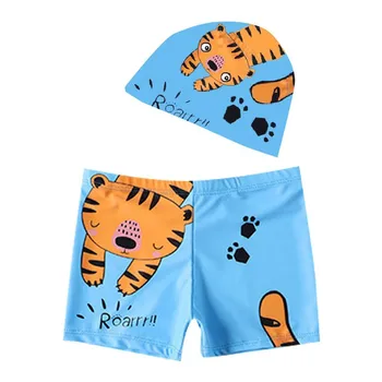 Произведите фурор с нашими пляжными шортами и шапочкой для плавания Kids Boys Cartoon Shark Boxer из двух частей - идеально подходит для детей 3-7 лет!