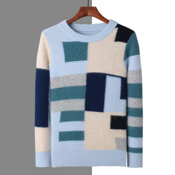 100% норка кашемировый свитер мужские осенние и зимние толстые пуловеры с о-образным вырезом соответствуют цвету свободного свитера большого размера повседневные трикотажные топы
