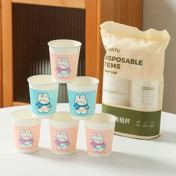 Креативные одноразовые бумажные стаканчики 50 штук для дома, милая вода, молоко, чай, кофе и цвет колы с загущением и защитой от ожогов