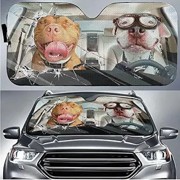  Pitbull Driving Cracked Surface Auto Солнцезащитный козырек для лобового стекла автомобиля, Pitbull Mom Gifts, Подарки для любителей собак, УФ-протектор Переднее стекло