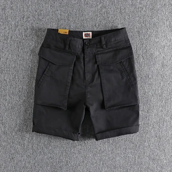 8816 # Летние новые японские тканые шорты-карго в стиле ретро мужская мода трехмерные большие карманные стиранные повседневные свободные 5-точечные брюки