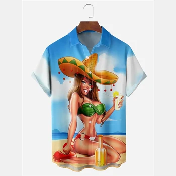 2023 Летние гавайские мужские и женские рубашки с короткими рукавами в стиле хип-хоп рок, рубашки с 3D сексуальным принтом, свободный топ, одежда в стиле ретро