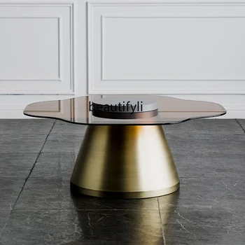 Чайный столик из скандинавского стекла Металлический приставной столик для дивана в стиле ретро Главная Закаленный круглый чайный столик