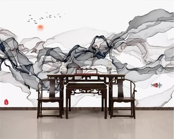 Пользовательские обои китайские чернила пейзаж абстрактный дым настроение фреска гостиная спальня телевизор фон стена 3d обои
