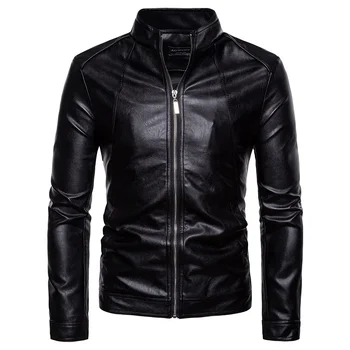 Новый PU кожа мужская куртка мотоцикл велосипед куртки стоячий воротник тонкое пальто верхняя одежда плюс размер M-5XL куртка