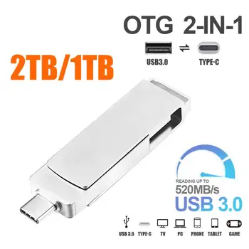 Металлический USB-накопитель 2 ТБ 1 ТБ 128 ГБ Флеш-накопитель реальной емкости 512 ГБ Серебристый USB Memory U Stick 256 ГБ Флэш-накопитель для ноутбуков