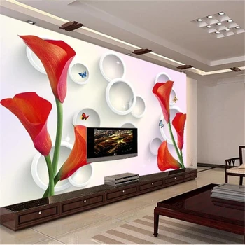 beibehang Пользовательские обои 3d настенная роспись круг калла бабочка телевизор фон стены дома и богатые простые 3D коробки калла лилия обои