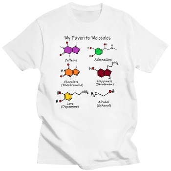 Мужская футболка Химия потрясающая Мои любимые молекулы Кофеиновый принт Футболка Мужчины О-образный вырез Базовая футболка Мужские классические топы