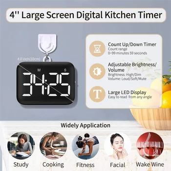 Цифровой кухонный таймер - магнитный таймер обратного отсчета с большим светодиодным дисплеем Громкость для приготовления пищи и для детей