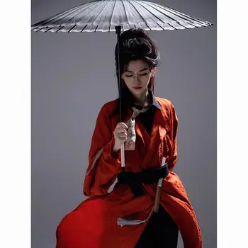 Оранжевый Ханьфу мужская весна-лето Тан круглый воротник с длинным рукавом воин ежедневная производительность костюм класс Китайцы традиционная одежда