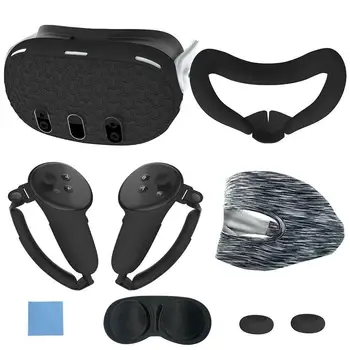  Набор из 7 предметов Силиконовый защитный чехол для Meta Quest 3 Замена с защитой от протекания носовой накладки Маска Чехол VR Крышка оболочки VR Аксессуары