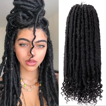Black Star Goddess Faux Locs Вязание крючком волос для женщин 16-24inch Pre Looped River Locs Вязание крючком волос с вьющимися концами