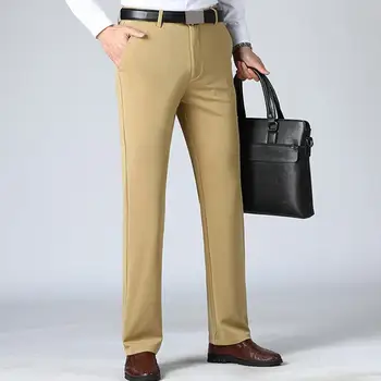 Мужские брюки Однотонные брюки Формальный деловой стиль Мужские брюки с застежкой-молнией Карманы Мягкие Дышащие Тонкие Полные