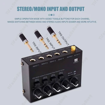 Mini Stereo Mixer Low Noise 4-канальные микшеры Микшерный пульт Микшерный пульт для клавишных Электрогитара Барабан Пианино Штекер США / ЕС