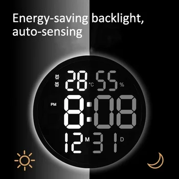 12 дюймов большие цифровые 3D светодиодные настенные часы электронные круглые будильник с календарем, температура, влажность, отображение даты домашний декор