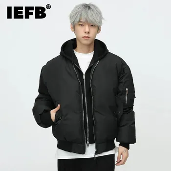 IEFB Зимняя стеганая куртка с капюшоном, мужская одежда, новая мода, нишевый дизайн, поддельное теплое хлопковое пальто, 2023, мужской топ, стильный 9C3534