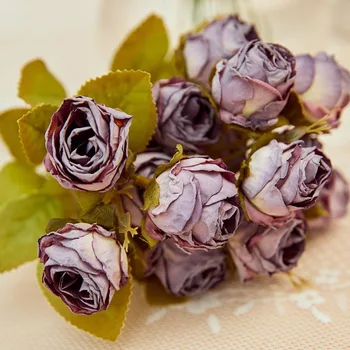 Искусственные обожженные розы 12 головок Шелковые винтажные цветы Готический букет роз для свадьбы Ваза Стол Центральный элемент DIY Подарок для вечеринки Декор