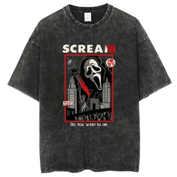 Уличная хип-хоп футболка мужчина, дьявольский череп креативная графическая футболка унисекс, стиранная черная футболка, винтажная футболка Harajuku Tee Хлопок 