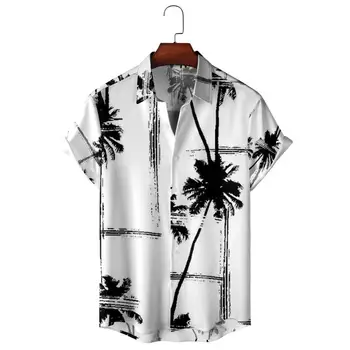 гавайская мужская рубашка с цветочным принтом лето с геометрическим принтом и короткими рукавами топ оверсайз приморский праздник однобортная повседневная одежда
