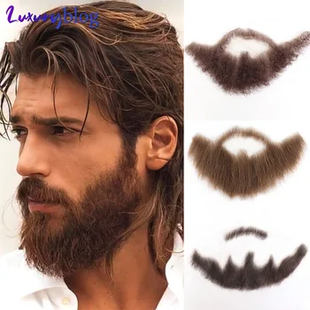 коричневый кудрявый искусственный борода 100% натуральные волосы реалистичные ложные бороды кружева невидимые фальшивые усы для мужчин макияж волосы на лице