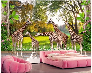 Пользовательские фото 3d обои Животный мир жираф семья и лес детская комната Домашний декор 3d фотообои панно обои для стены 3 d