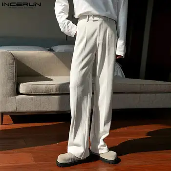 Корейский стиль Мужские брюки Вельветовые прямые панталоны Повседневная уличная одежда Горячие продажи Широкие штанины Длинные брюки S-5XL INCERUN 2023