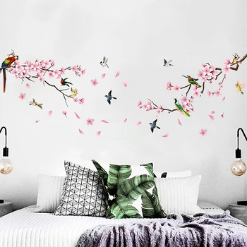 цветок сакура цветущая птица наклейки на стену детские комнаты потолок крыша искусство настенная роспись домашнего декора самоклеящийся декоративный плакат