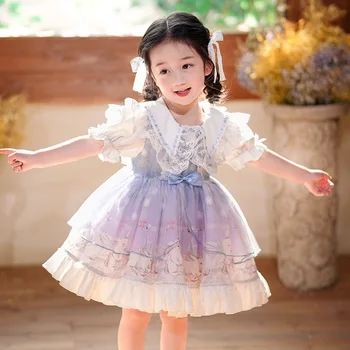 Детская одежда для девочек 2023 Новый крой Кружевные платья Лолита Бэби Лето Принцесса Платье Детская мультяшная одежда