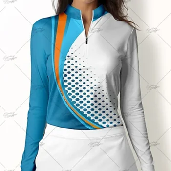 Женская осенне-зимняя рубашка-поло с длинным рукавом и длинным рукавом Дышащая быстросохнущая рубашка-поло с простой печатью
