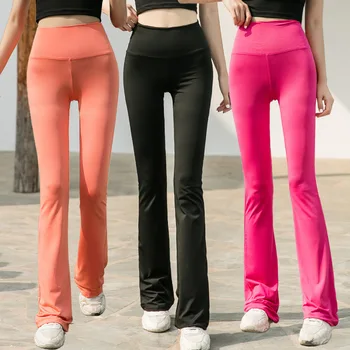 Новые женские высокоэластичные расклешенные брюки с высокой талией Тонкие штаны для йоги Квадратные танцевальные брюки Брюки для упражнений для тела Женские брюки