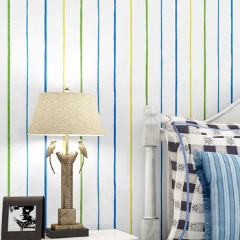 Современные обои с вертикальной полосой синей линии для детской комнаты Baby Boy Girl Bedroom Обои Флизелиновые обои Средиземноморье