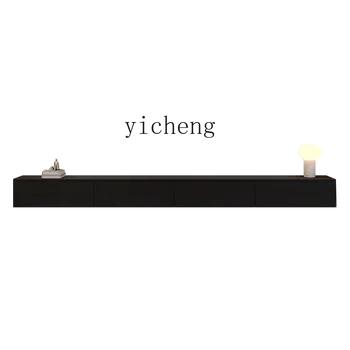 ZK Ультратонкий подвесной тумба под телевизор и чайный столик Комбинация Гостиная Спальня Черный минималистичный настенный шкаф