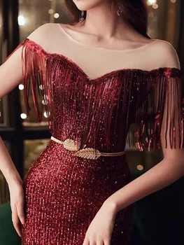 Роскошное платье выпускного вечера с пайетками Бордовое сексуальное платье русалки с разрезом для официальной вечеринки с поясом
