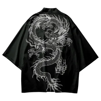 Китайский Дракон Принт Мода Японский Кардиган Хаори Мужчины Женщины Традиционная Азиатская Одежда Косплей Рубашки Юката Пляж Кимоно