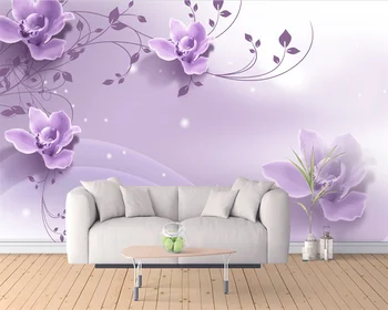 Custom papel de parede 3d фреска романтическая элегантный фиолетовый цветок ТВ фон стена гостиная спальня детская комната обои