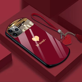 Роскошный симпатичный овальный чехол из закаленного стекла в форме сердца для iPhone 14 13 12 11 Pro Max XS XR X SE 8 7 Plus Зеркальный ремешок