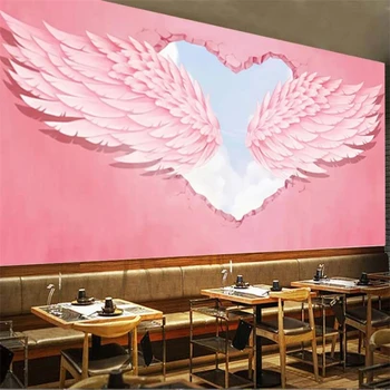 wellyu papel de parede Ретро 3D розовые крылья ангела инструменты фон пользовательские обои большие фрески домашний декор папье-папье peint