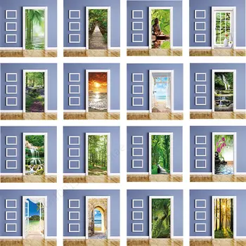 Натуральный зеленый Наклейки на дверь Украшение дома Обои Водонепроницаемые самоклеящиеся наклейки на стену Ремонт Спальня Дверь