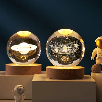 Астрономия 3D Солнечная система Хрустальный шар со светодиодным освещением Сфера Подставка Держатель Лазерная гравировка Стеклянный шар Украшение Фотореквизит