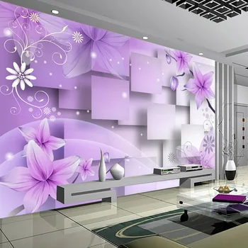 Современные минималистичные фиолетовые цветы 3D стереоскопические абстрактные ТВ фоновые обои гостиная украшение стен живопись фреска
