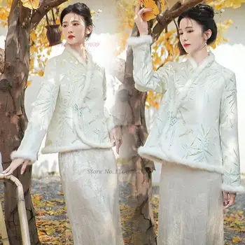 2024 Китайский улучшенный утолщенный пальто Танг-костюм Традиционный жаккардовый жаккардовый жакет в цветочек Восточное хлопковое пальто Восточные топы ханьфу