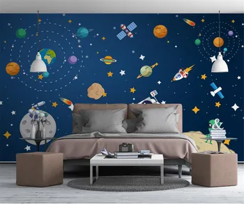 Пользовательские фотообои Современный минималистичный рисованный мультяшный абстрактный космический корабль Детская комната Девочка Спальня Фреска papel de parede
